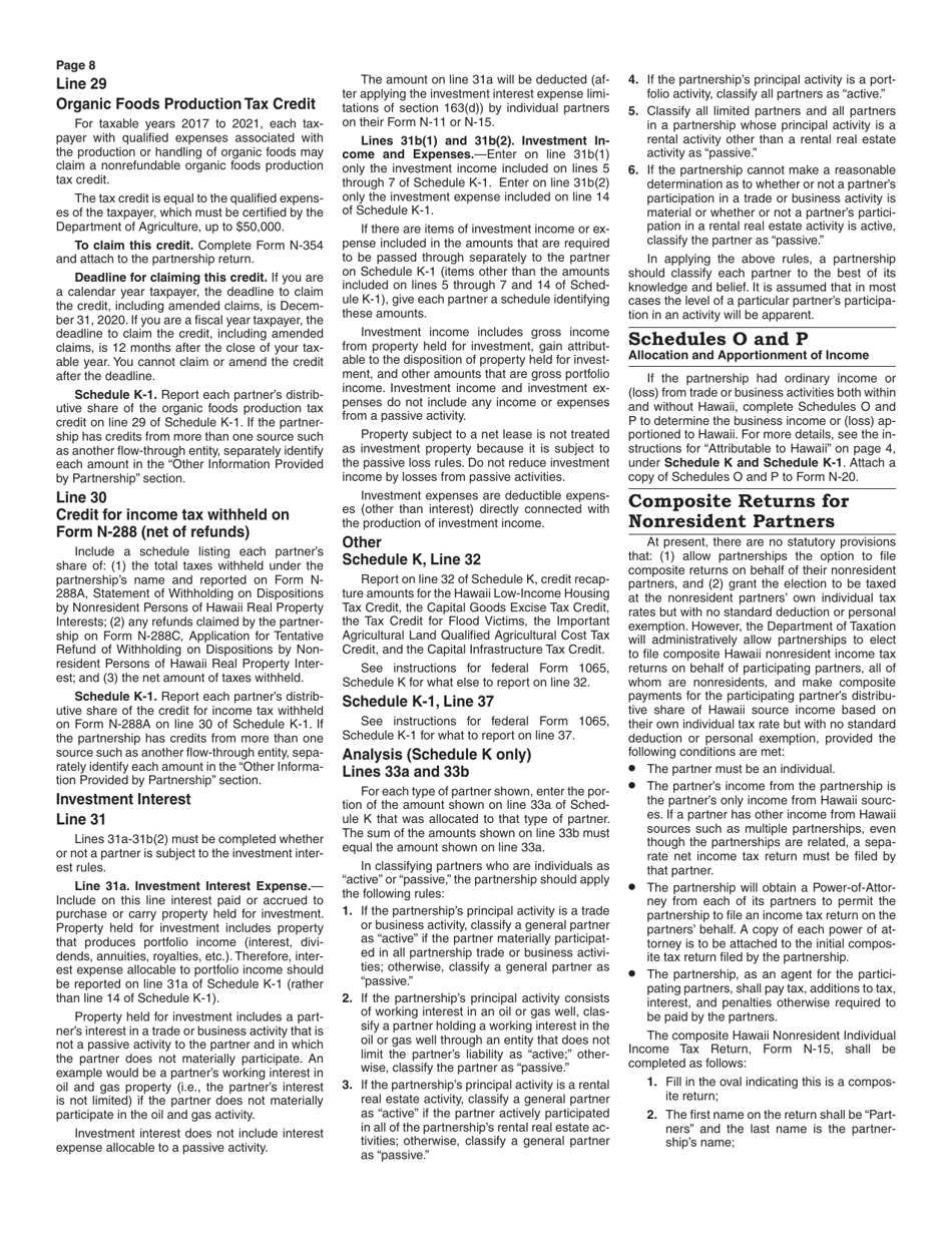 Instructions for Form N-20 Partnership Return of Income - Hawaii, Page 8