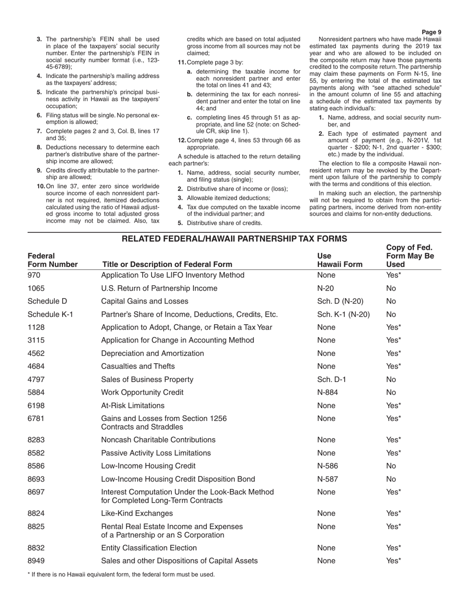 Instructions for Form N-20 Partnership Return of Income - Hawaii, Page 9