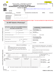 Form N-15 Individual Income Tax Return - Nonresident and Part-Year Resident - Hawaii