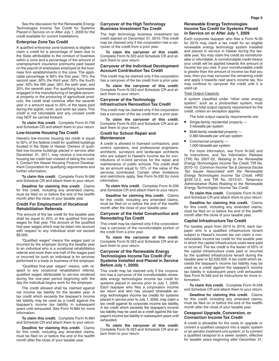 Instructions for Form N-30 Corporation Income Tax Return - Hawaii, Page 5
