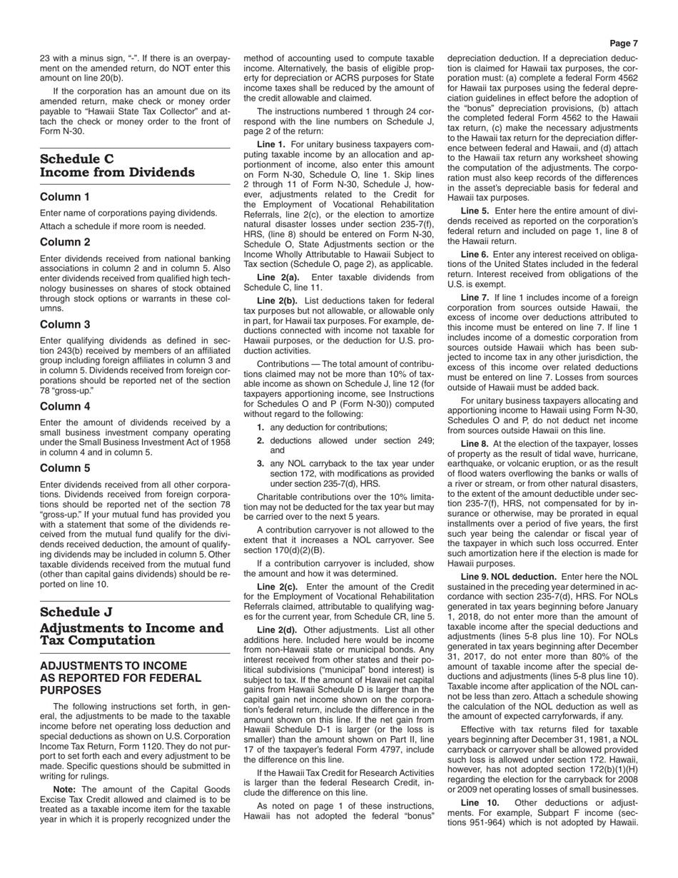 Instructions for Form N-30 Corporation Income Tax Return - Hawaii, Page 7