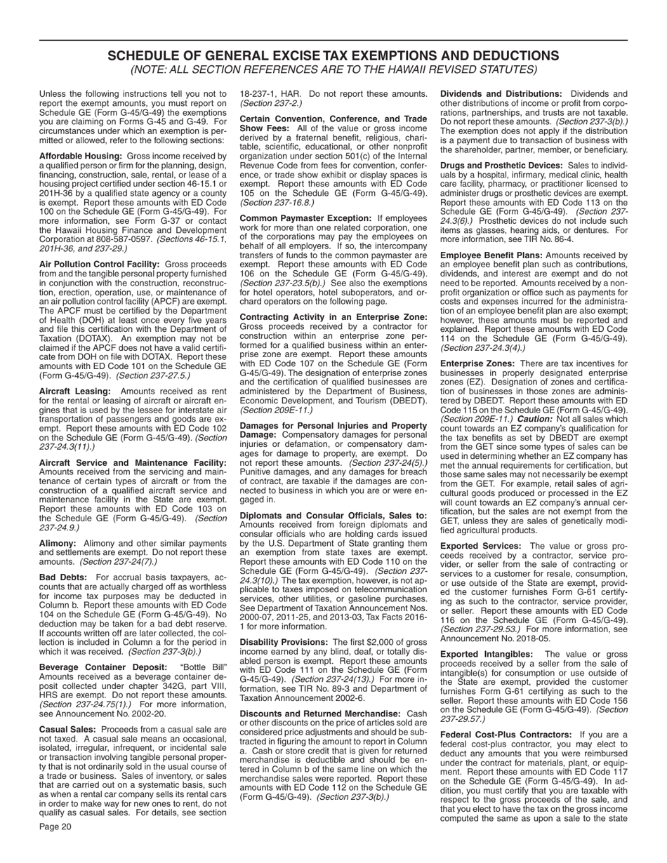 Instructions for Form G-45, G-49 - Hawaii, Page 20