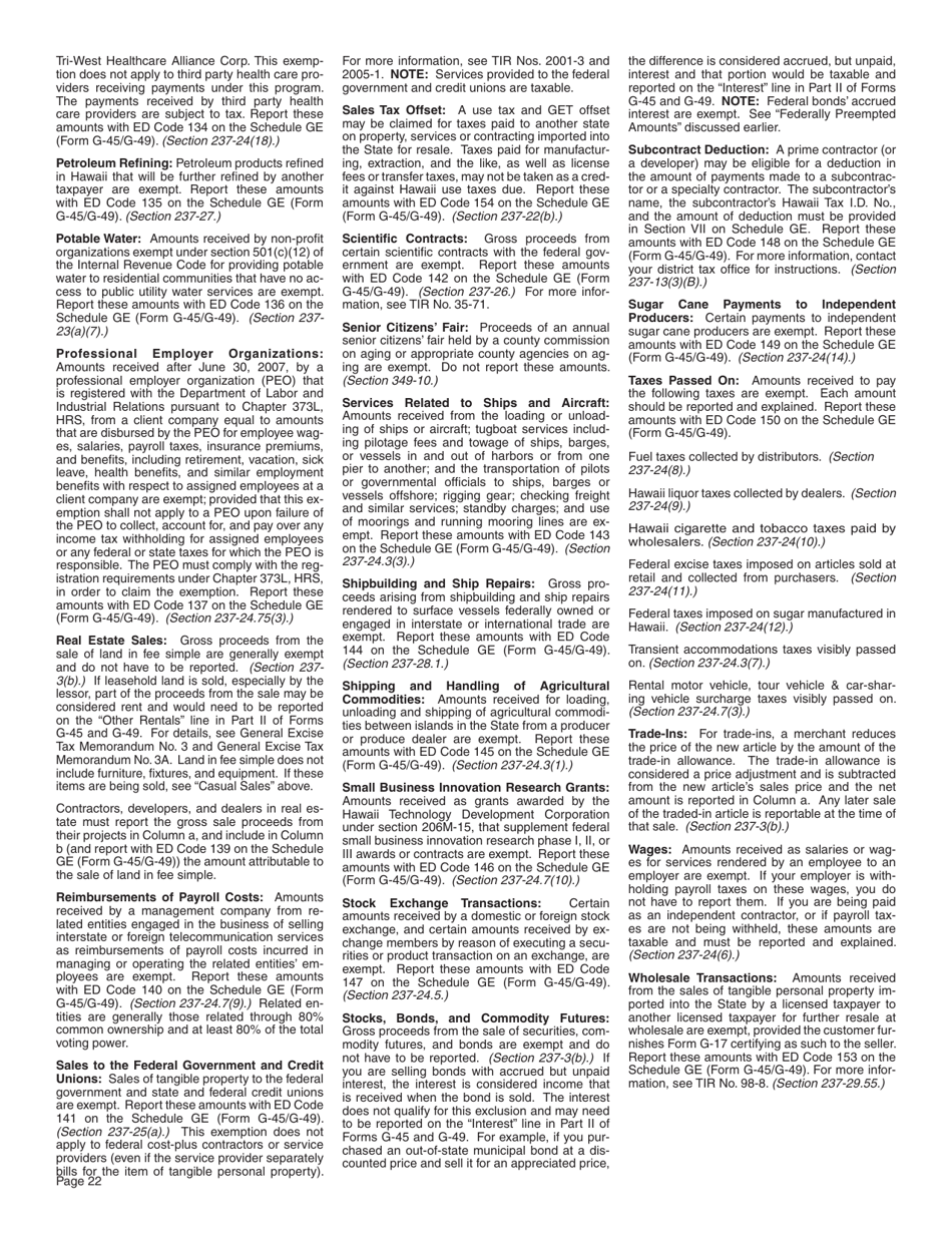 Instructions for Form G-45, G-49 - Hawaii, Page 22