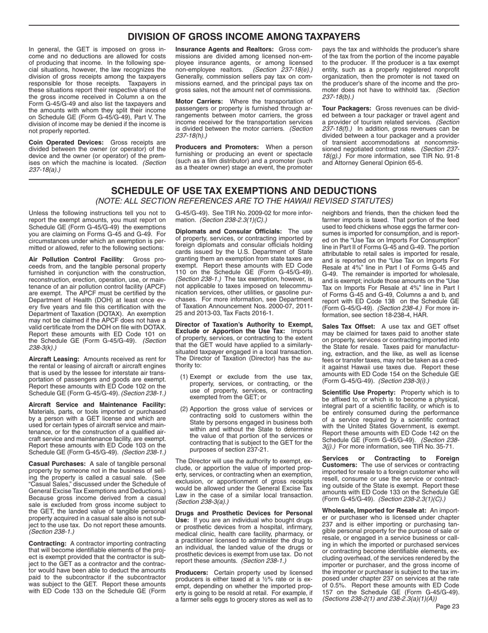 Instructions for Form G-45, G-49 - Hawaii, Page 23