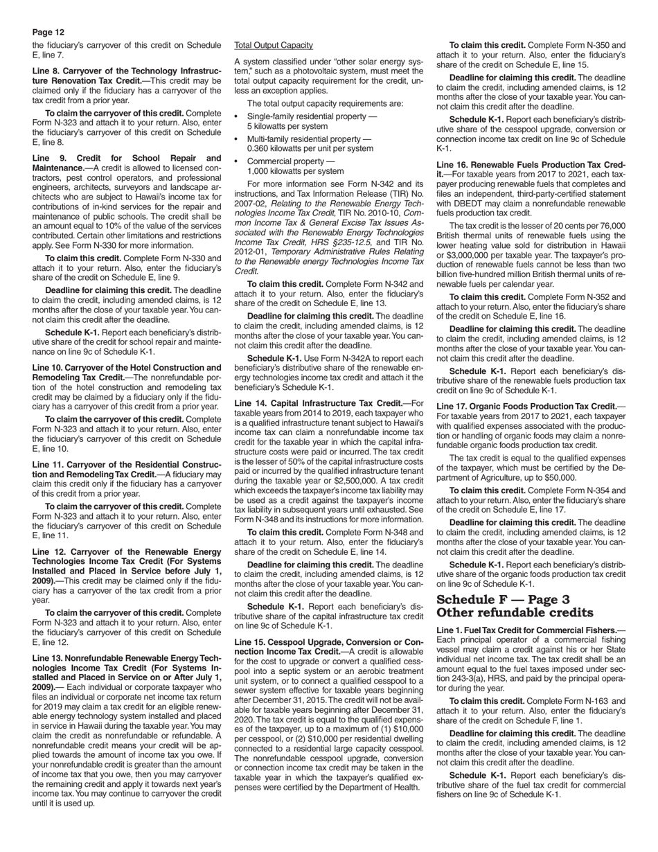 Instructions for Form N-40 Schedule A, B, C, D, E, F, G, J, K-1 - Hawaii, Page 12