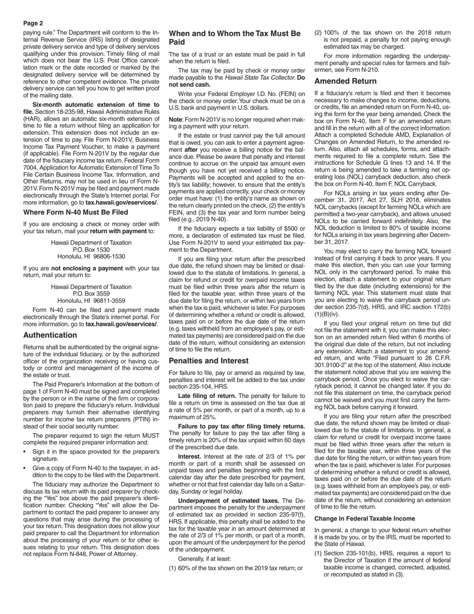 Instructions for Form N-40 Schedule A, B, C, D, E, F, G, J, K-1 - Hawaii, Page 2