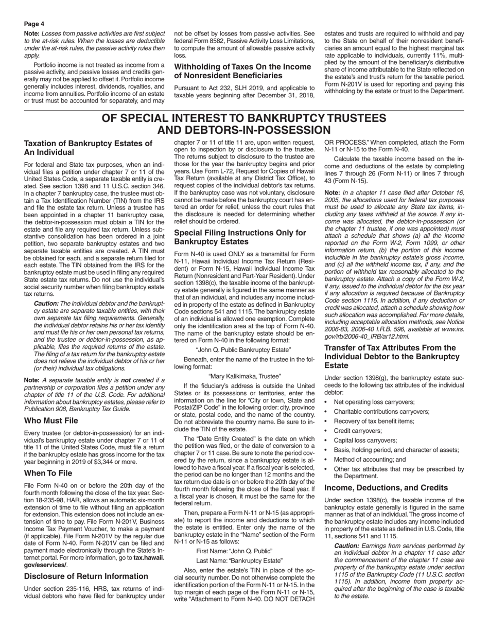 Instructions for Form N-40 Schedule A, B, C, D, E, F, G, J, K-1 - Hawaii, Page 4