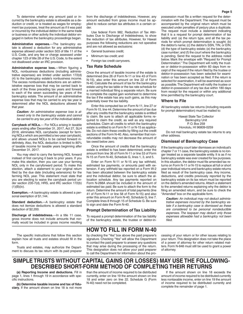 Instructions for Form N-40 Schedule A, B, C, D, E, F, G, J, K-1 - Hawaii, Page 5
