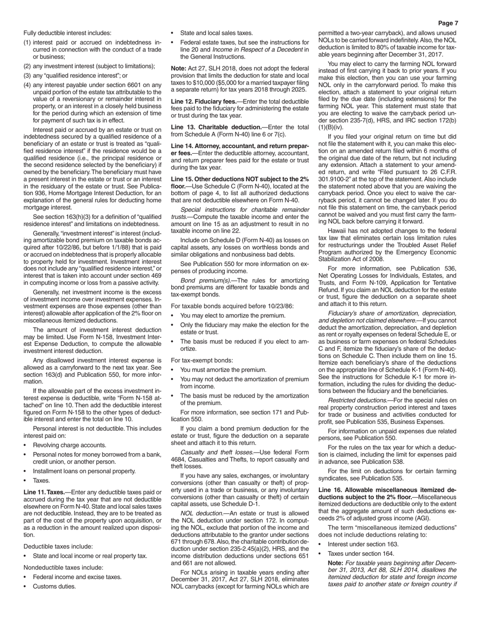 Instructions for Form N-40 Schedule A, B, C, D, E, F, G, J, K-1 - Hawaii, Page 7
