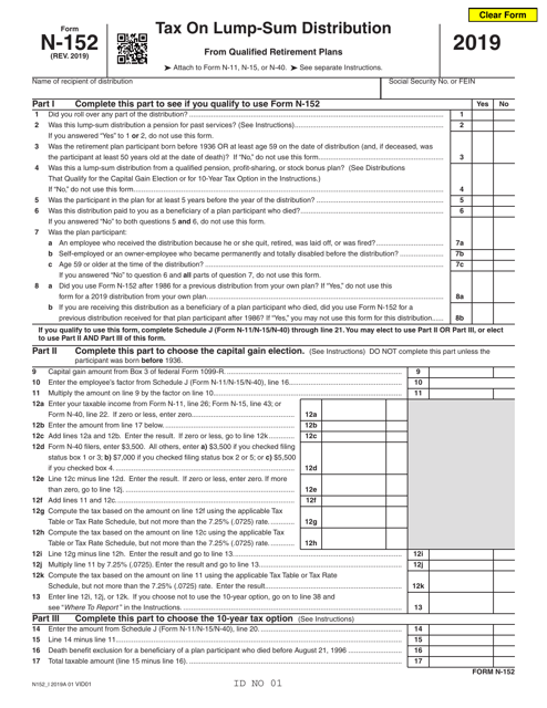 Form N-152 2019 Printable Pdf