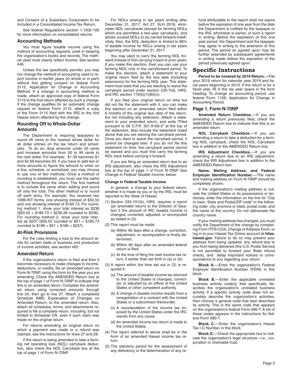 Instructions for Form N-70NP Exempt Organization Business Income Tax Form - Hawaii, Page 3
