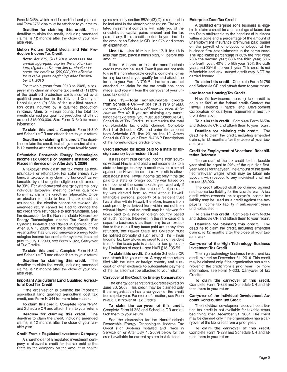 Instructions for Form N-70NP Exempt Organization Business Income Tax Form - Hawaii, Page 5