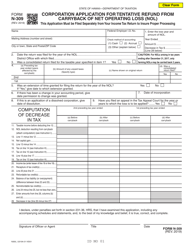 Form N-309 Corporation Application for Tentative Refund From Carryback of Net Operating Loss (Nol) - Hawaii