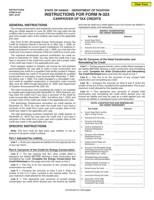 Download Instructions For Form N 323 Carryover Of Tax Credit Pdf