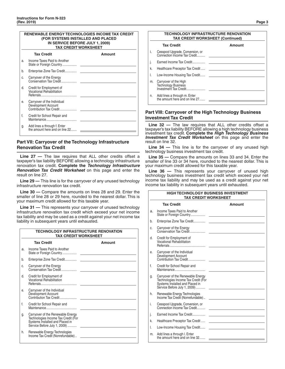 Instructions for Form N-323 Carryover of Tax Credit - Hawaii, Page 3