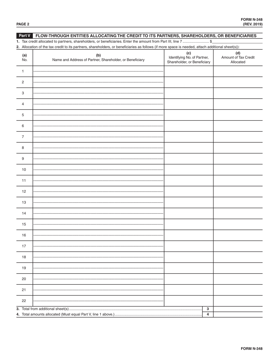 Form N-348 Capital Infrastructure Tax Credit - Hawaii, Page 2