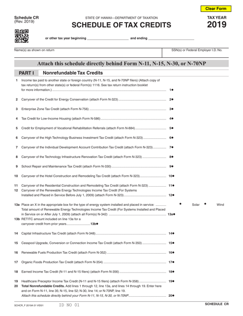 Schedule CR 2019 Printable Pdf