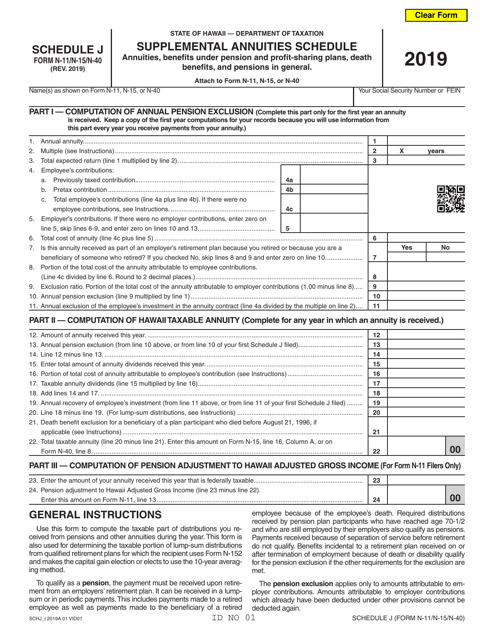 Form N-11 (N-15; N-40) Schedule J 2019 Printable Pdf