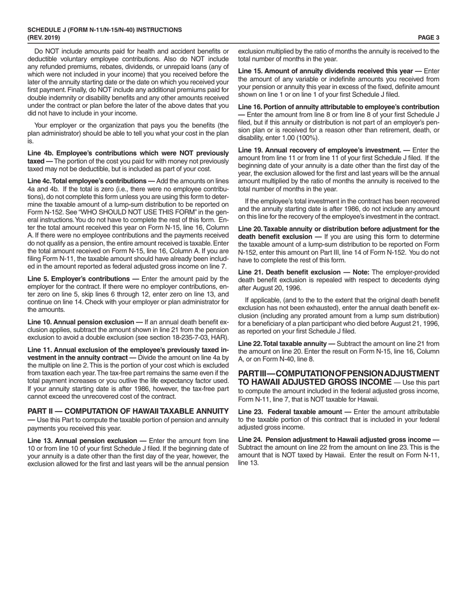 Form N-11 (N-15; N-40) Schedule J Supplemental Annuities Schedule - Hawaii, Page 3