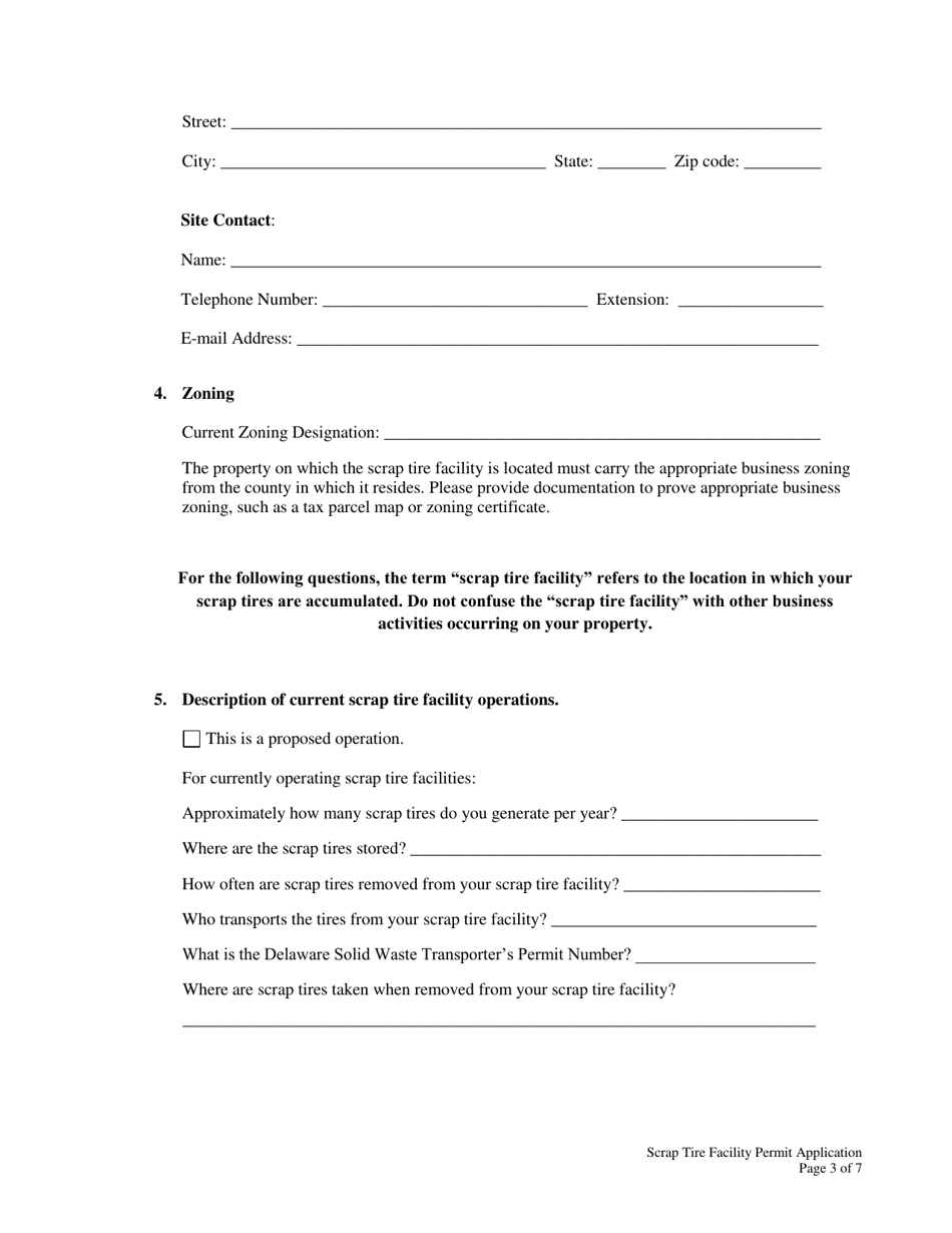 Scrap Tire Facility Permit Application - Delaware, Page 3