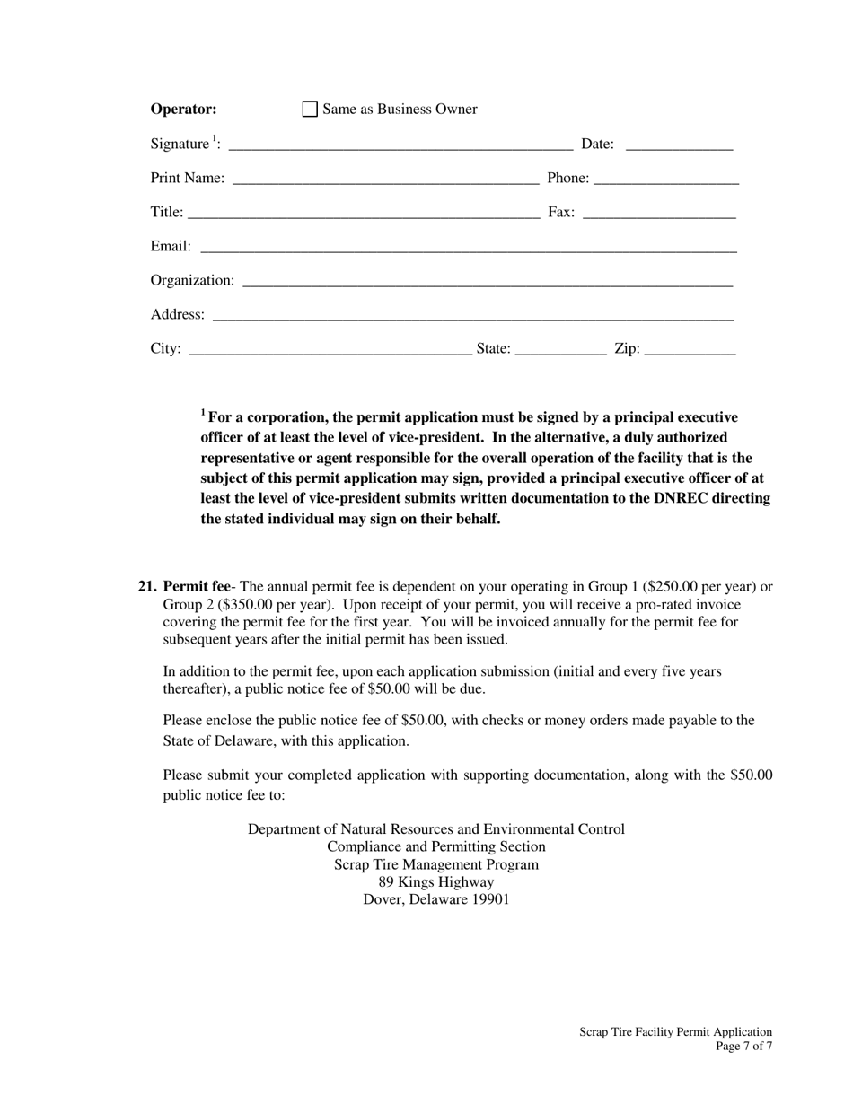 Scrap Tire Facility Permit Application - Delaware, Page 7