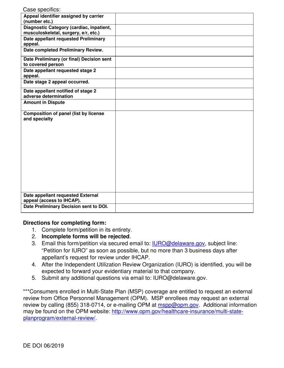 Insurers Petition for External Review - Delawares Independent Health Care Appeals Program - Delaware, Page 2
