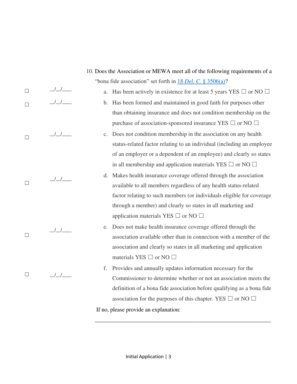 Multiple Employer Welfare Arrangements (Mewa) Initial Application for Licensure and Initial Application Update - Delaware, Page 3