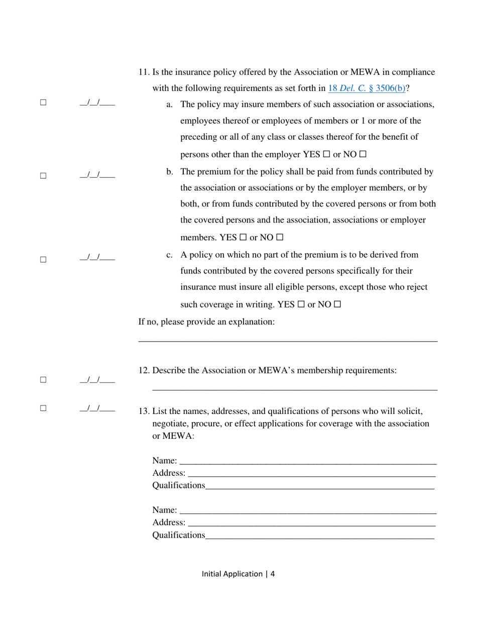 Multiple Employer Welfare Arrangements (Mewa) Initial Application for Licensure and Initial Application Update - Delaware, Page 4