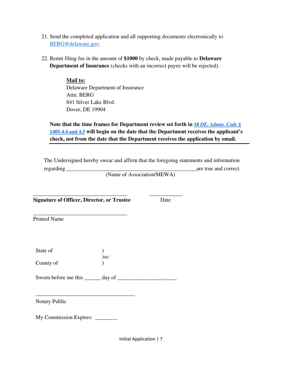 Multiple Employer Welfare Arrangements (Mewa) Initial Application for Licensure and Initial Application Update - Delaware, Page 7