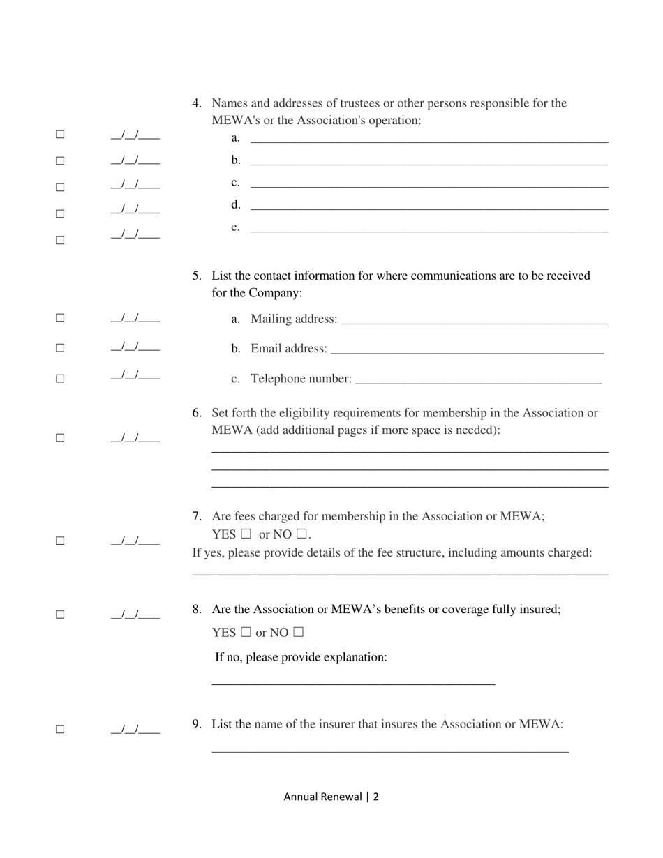 Multiple Employer Welfare Arrangements (Mewa) Annual Filing for Licensure and Annual Filing Update - Delaware, Page 2
