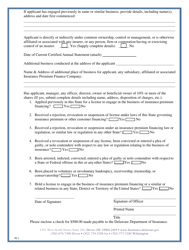 Form PF-1 Insurance Premium Finance Company Application - Delaware, Page 2