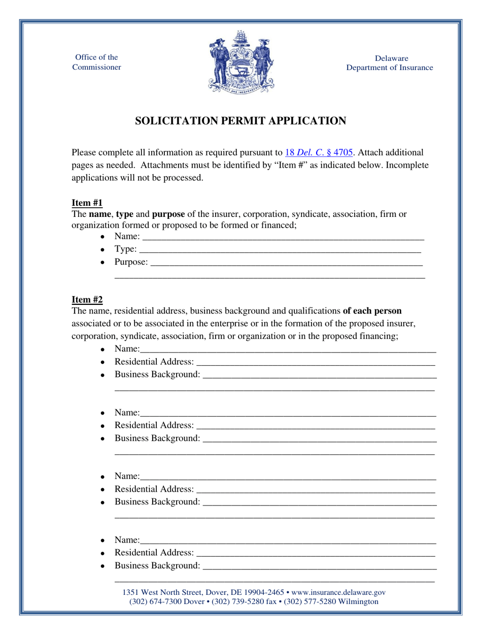 Solicitation Permit Application - Delaware, Page 1