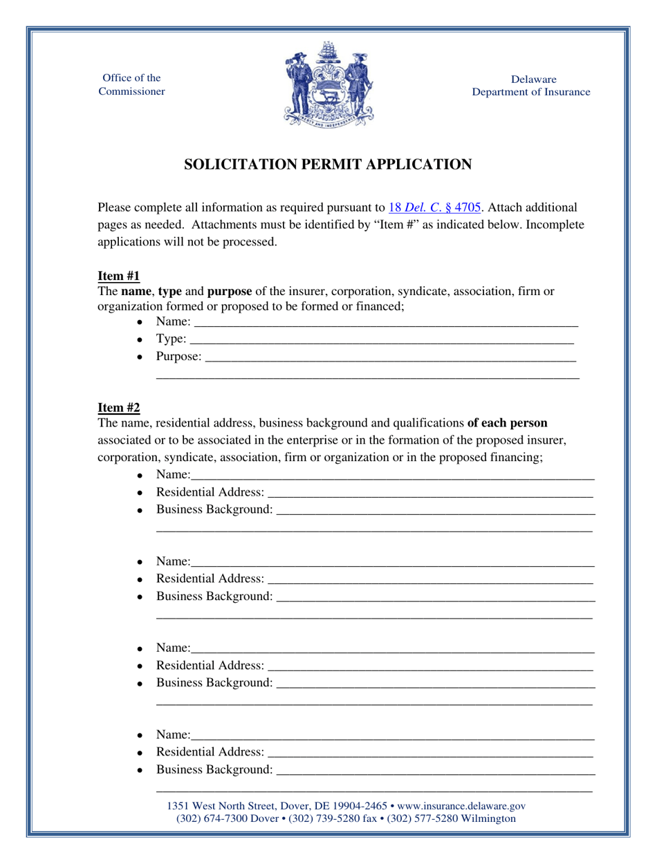 Delaware Solicitation Permit Application Download Fillable Pdf Templateroller 2503