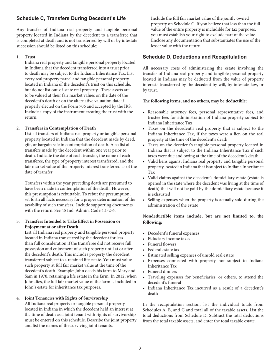 Instructions for Form IH-12, State Form 51492 Indiana Inheritance Tax Return for Nonresident Decedent - Indiana, Page 3