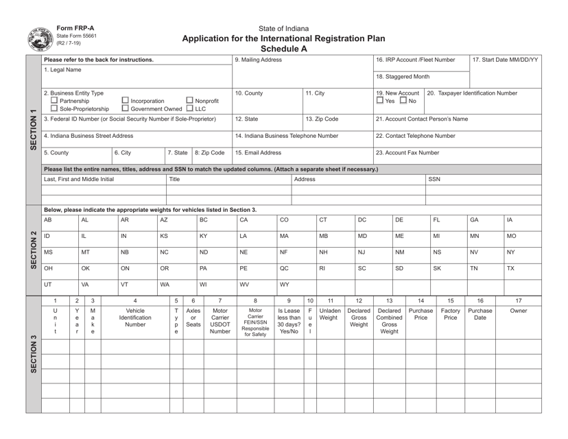 Form FRP-A (State Form 55661) Schedule A  Printable Pdf