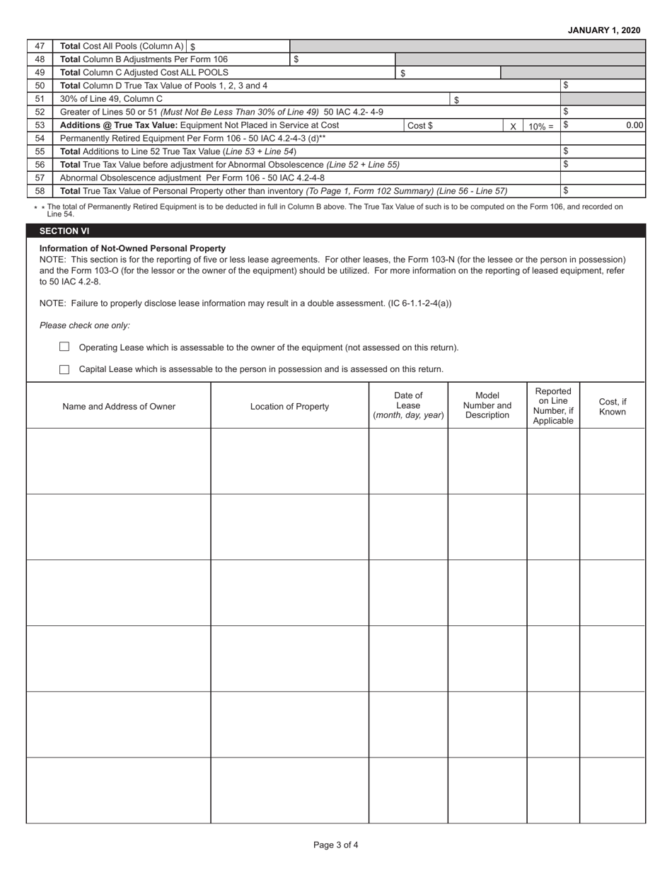 State Form 50006 (102) Farmers Tangible Personal Property Assessment Return - Indiana, Page 3