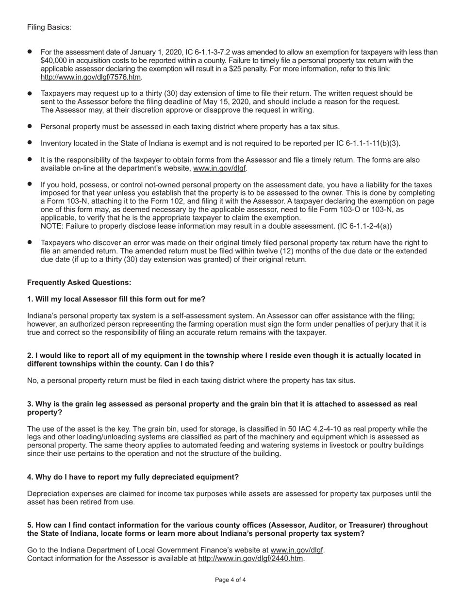 State Form 50006 (102) Farmers Tangible Personal Property Assessment Return - Indiana, Page 4