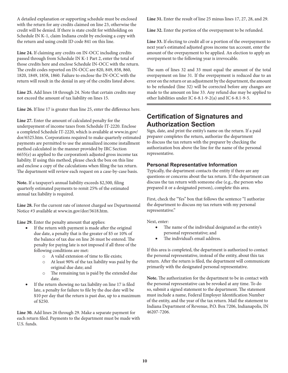Instructions for Form IT-20NP, State Form 148 Indiana Nonprofit Organization Unrelated Business Income Tax Return - Indiana, Page 10