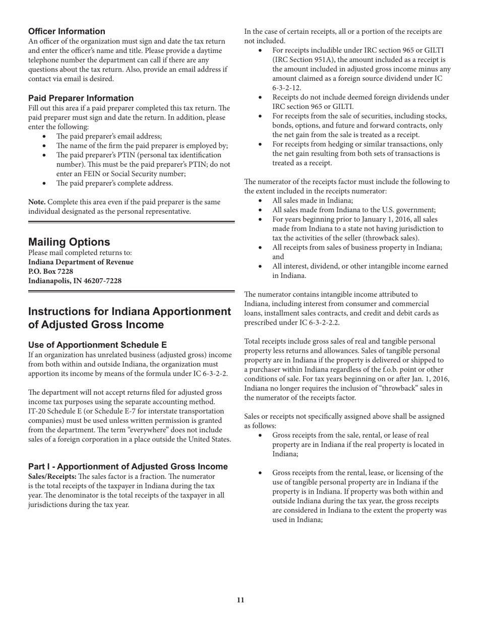 Instructions for Form IT-20NP, State Form 148 Indiana Nonprofit Organization Unrelated Business Income Tax Return - Indiana, Page 11