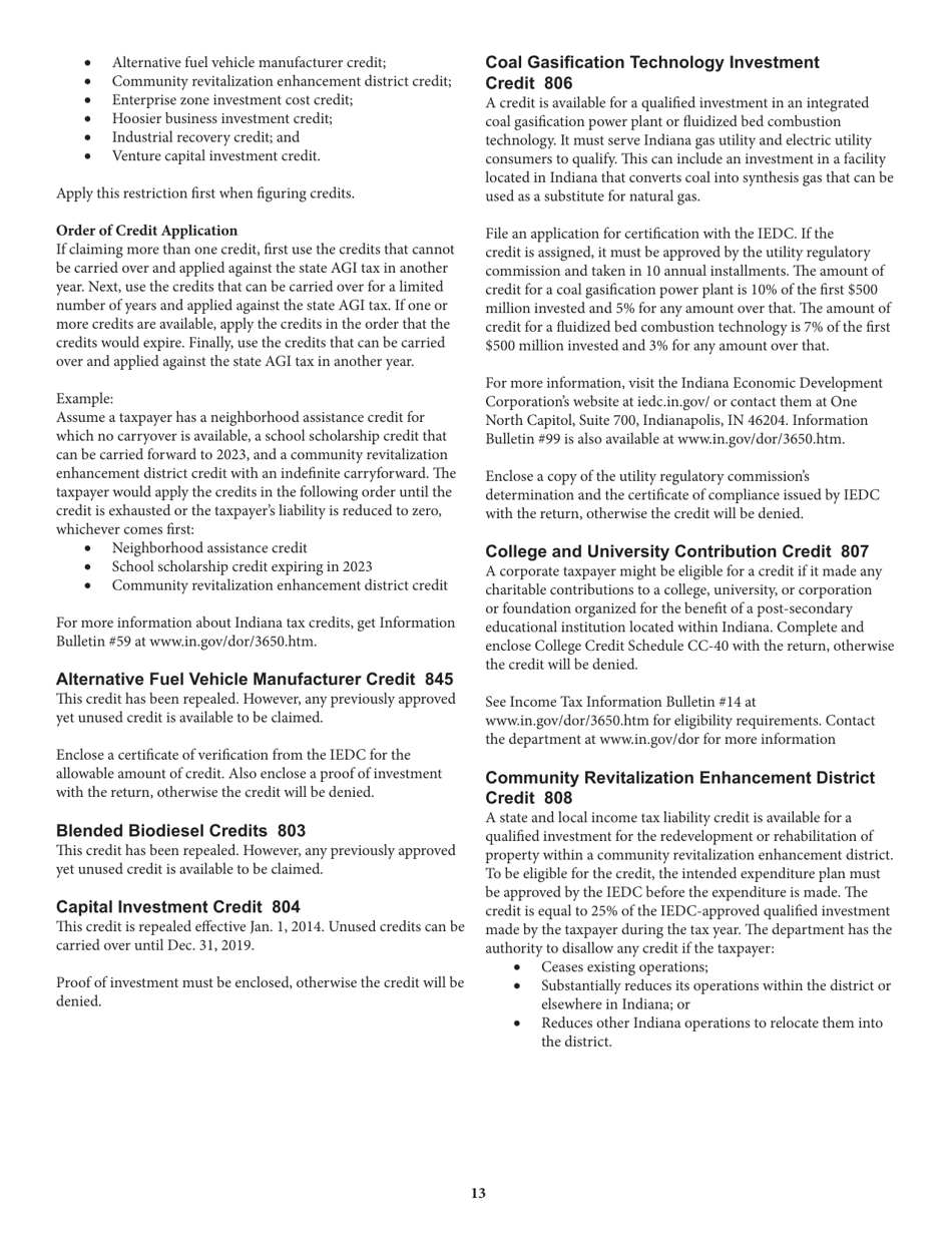 Instructions for Form IT-20NP, State Form 148 Indiana Nonprofit Organization Unrelated Business Income Tax Return - Indiana, Page 13
