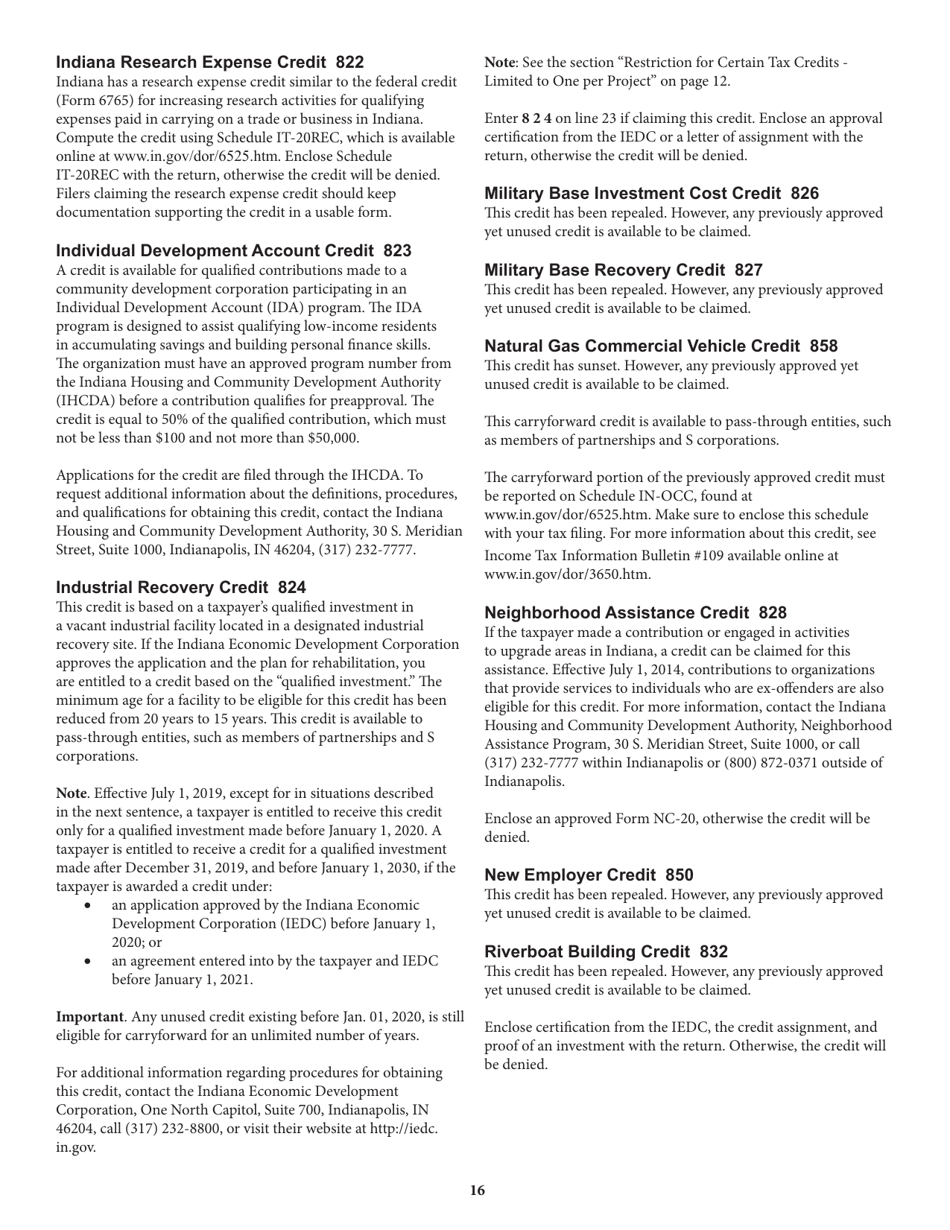 Instructions for Form IT-20NP, State Form 148 Indiana Nonprofit Organization Unrelated Business Income Tax Return - Indiana, Page 16