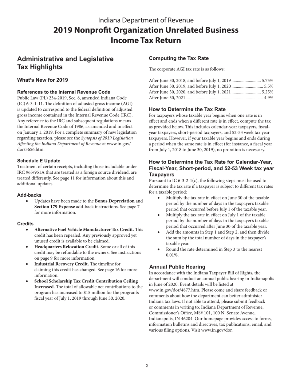 Instructions for Form IT-20NP, State Form 148 Indiana Nonprofit Organization Unrelated Business Income Tax Return - Indiana, Page 2