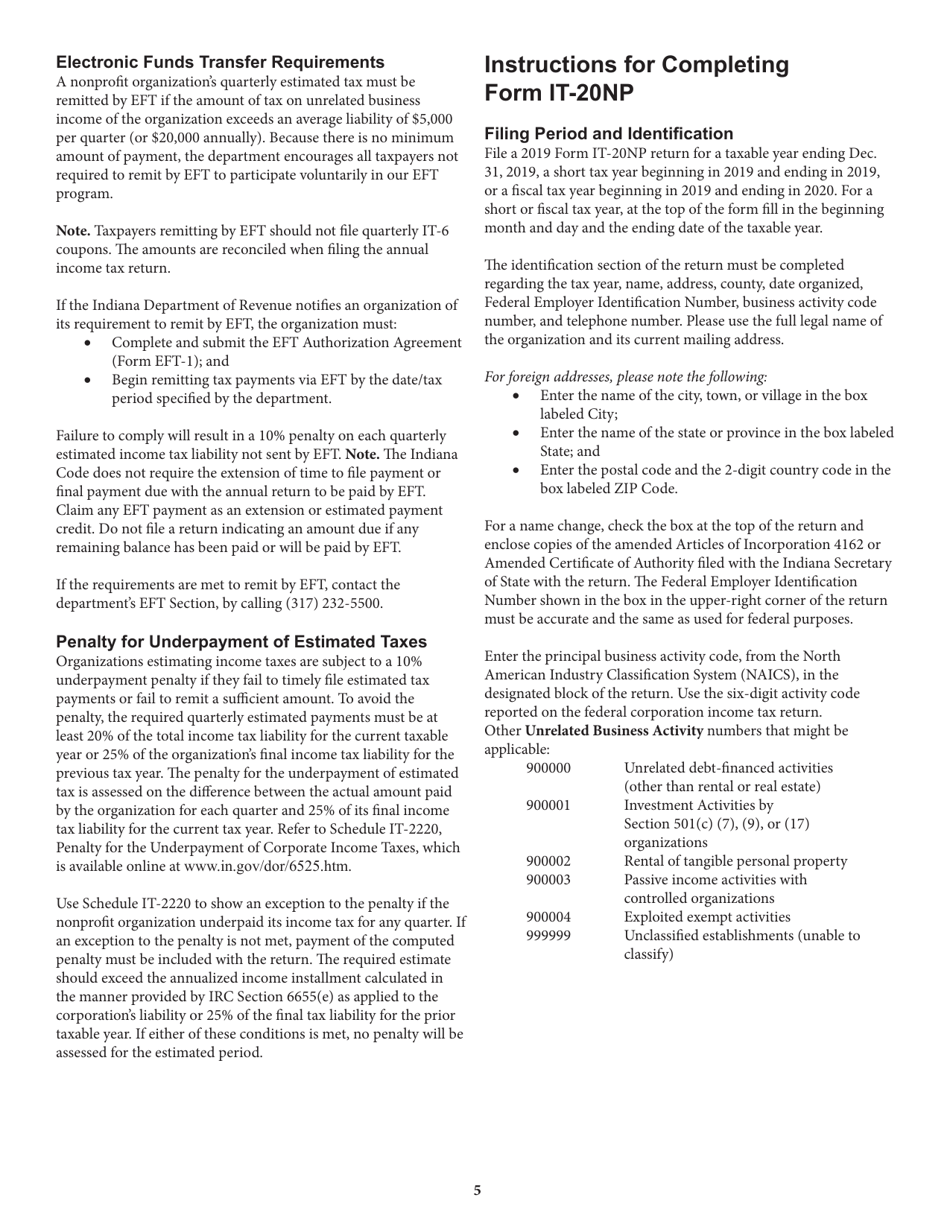 Instructions for Form IT-20NP, State Form 148 Indiana Nonprofit Organization Unrelated Business Income Tax Return - Indiana, Page 5
