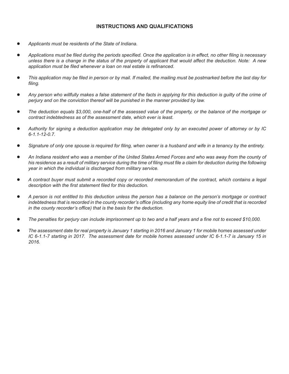 State Form 43709 Statement of Mortgage or Contract Indebtedness for Deduction From Assessed Valuation - Indiana, Page 2