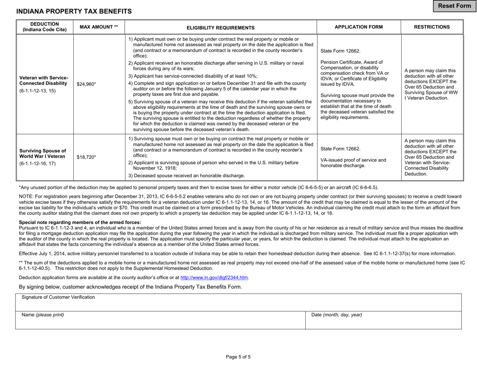 State Form 51781 Indiana Property Tax Benefits - Indiana, Page 5
