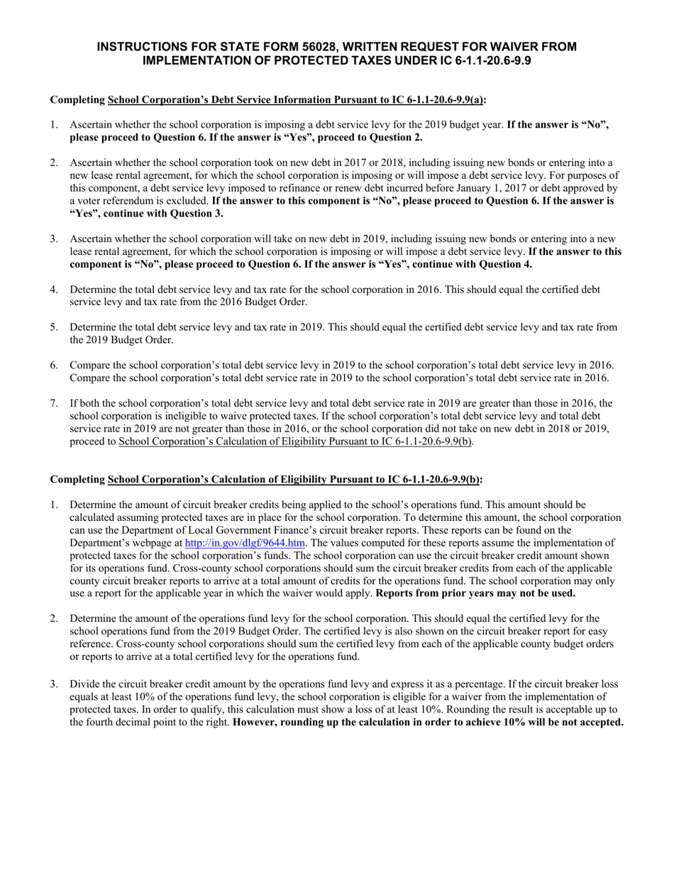 State Form 56028 Written Request for Waiver From Implementation of Protected Taxes Under Ic 6-1.1-20.6-9.9 - Indiana, Page 2