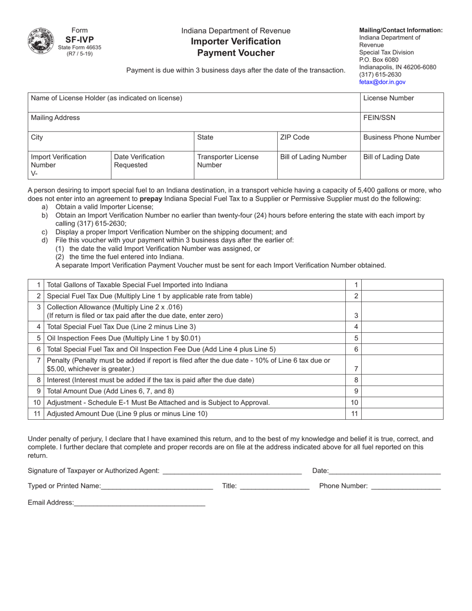 Form SF-IVP (State Form 46635) Important Verification Payment Voucher - Indiana, Page 1
