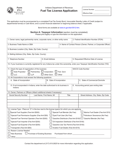 Form FT-1 (State Form 46297)  Printable Pdf