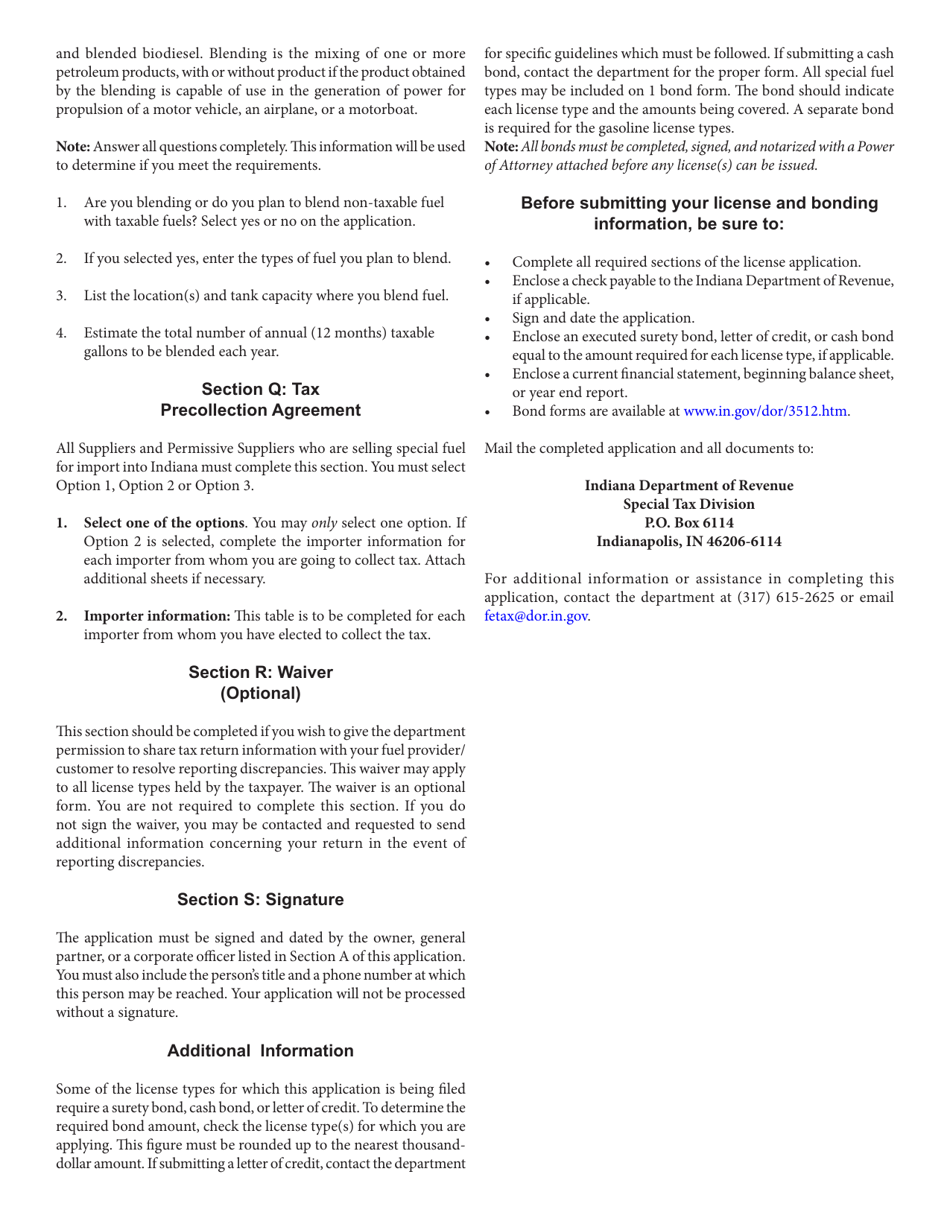 Form FT-1 (State Form 46297) Fuel Tax License Application - Indiana, Page 13