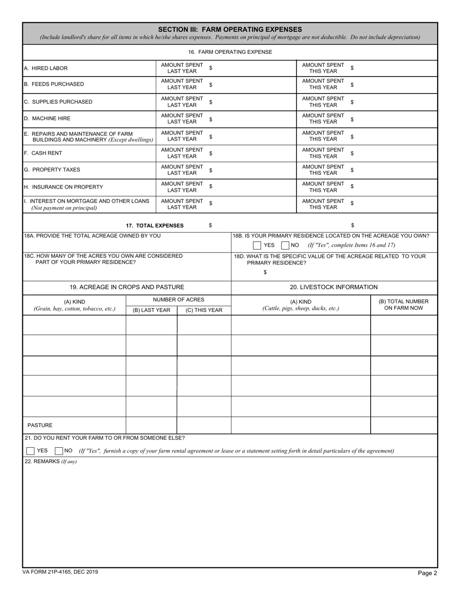 VA Form 21P-4165 Download Fillable PDF or Fill Online Pension Claim ...